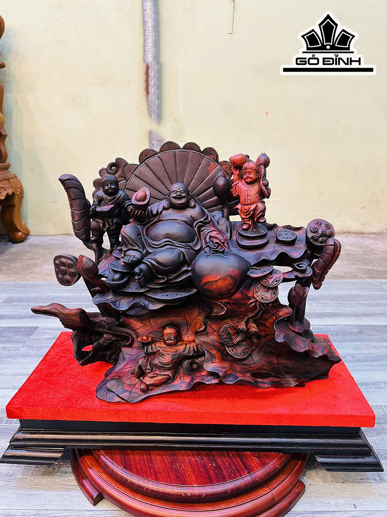 Tượng Phật Di Lặc Tam Phúc Gỗ Trắc Cao 40 Ngang 55 Sâu 25 (cm)