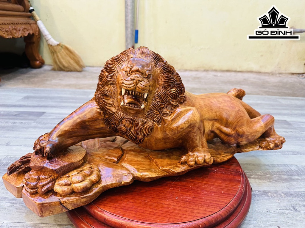 Tượng Sư Tử Gỗ Hương Cao 27 Ngang 72 Sâu 21 (cm)