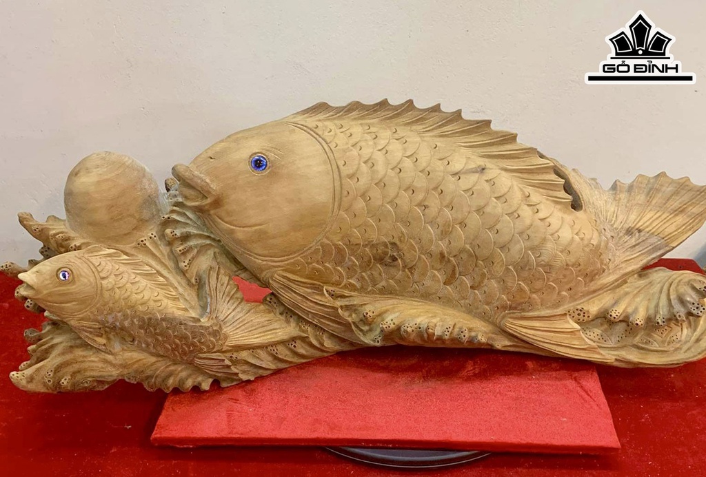 Tượng Cá Chép Gỗ Ngọc Am Cao 25 Ngang 77 Sâu 20 (cm)