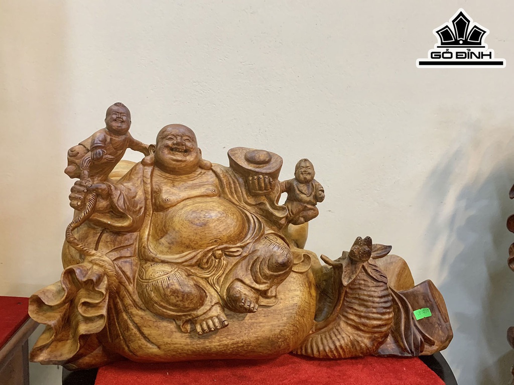 Tượng Phật Di Lặc Nhị Phúc Gỗ Hương Cao 28 Ngang 50 Sâu 20 (cm)