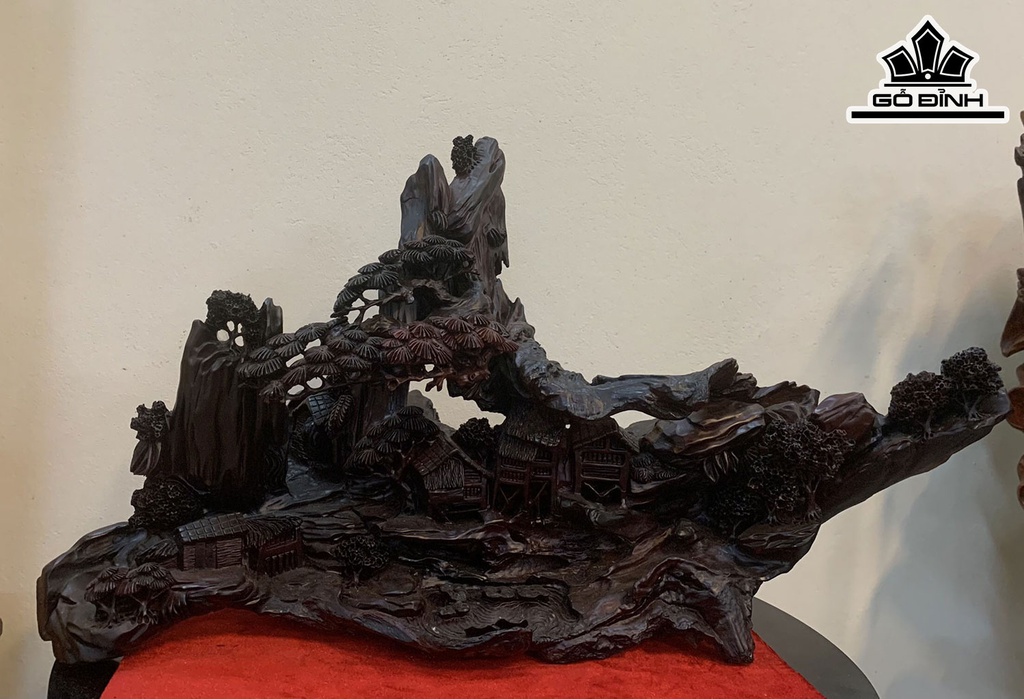 Tượng Tiểu Cảnh Gỗ Trắc Cao 32 Ngang 63 Sâu 22 (cm)