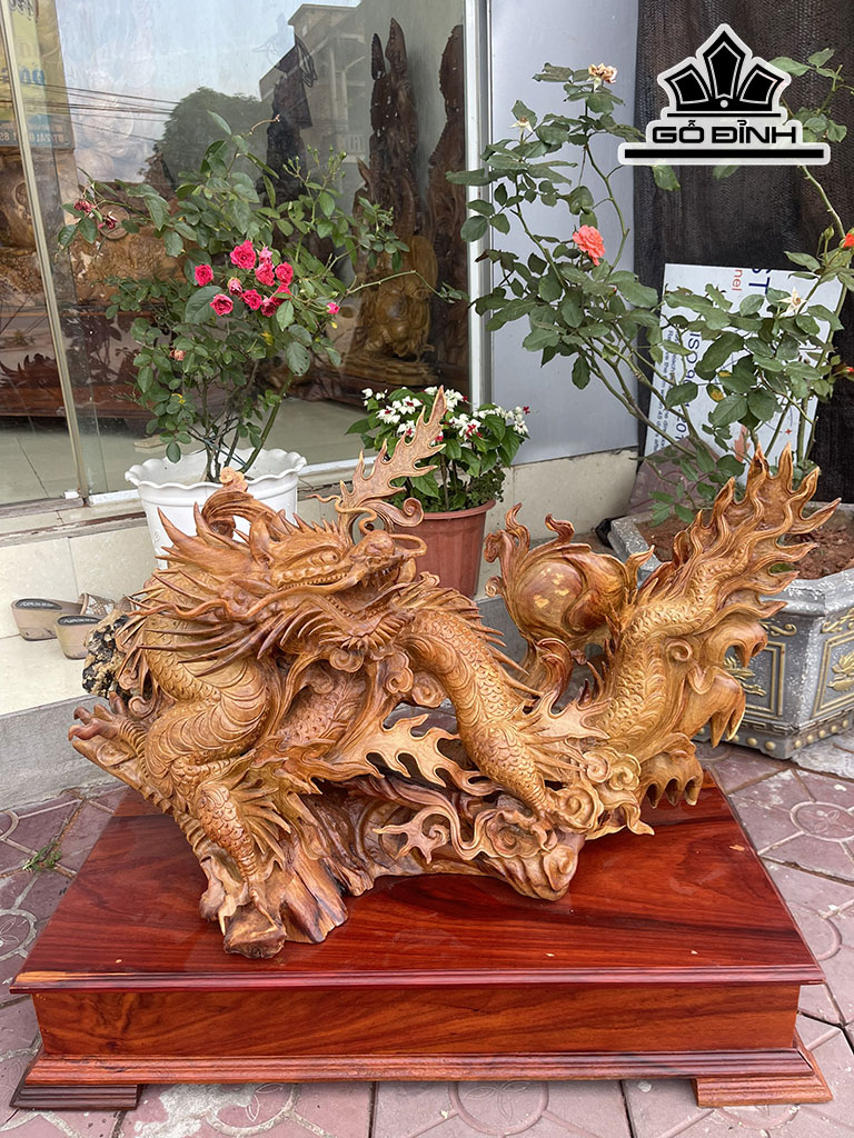 Tượng Nhất Long Gỗ Hương Cao 52 Ngang 80 Sâu 33 (cm)