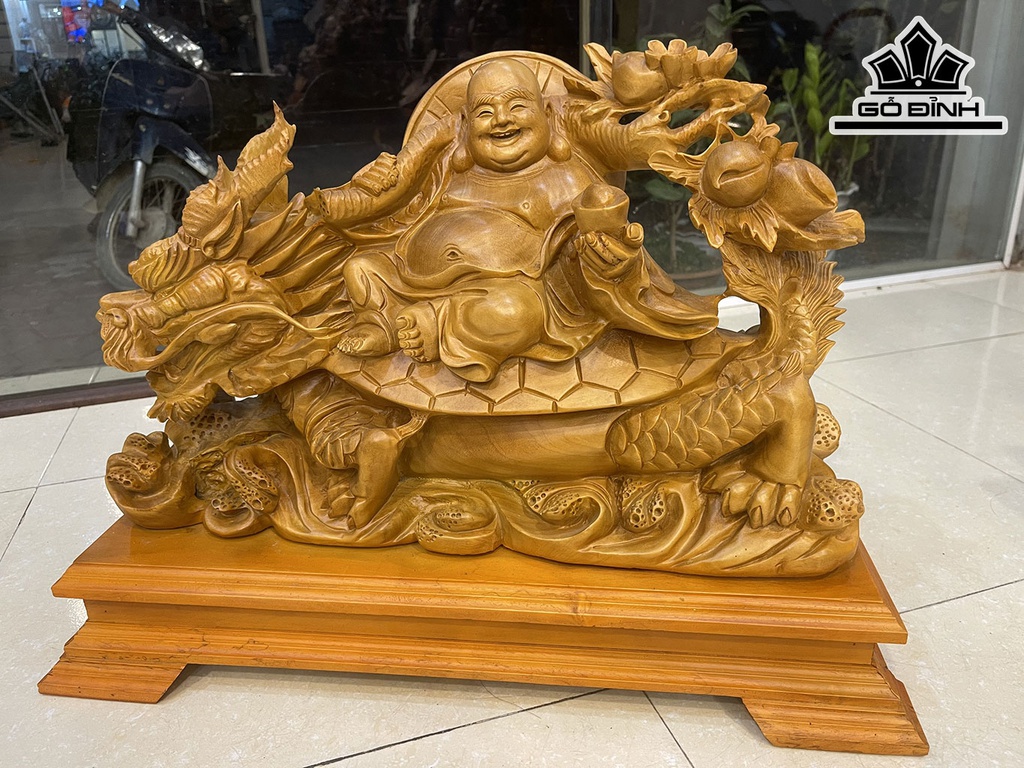 Tượng Phật Di Lặc Cưỡi Long Quy Cao 45 Ngang 54 Sâu 21 (cm)