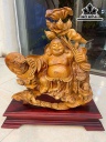 Tượng Phật Di Lặc Kéo Bao Tiền Gỗ Hương Cao 50 Ngang 55 Sâu 16 (cm)