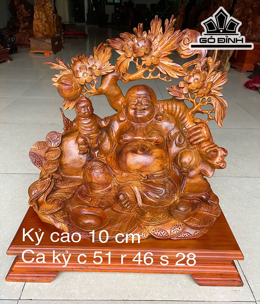 Tượng Phật Di Lặc Ngồi Vác Đào Gỗ Hương Cao 41 Ngang 46 Sâu 28 (cm)