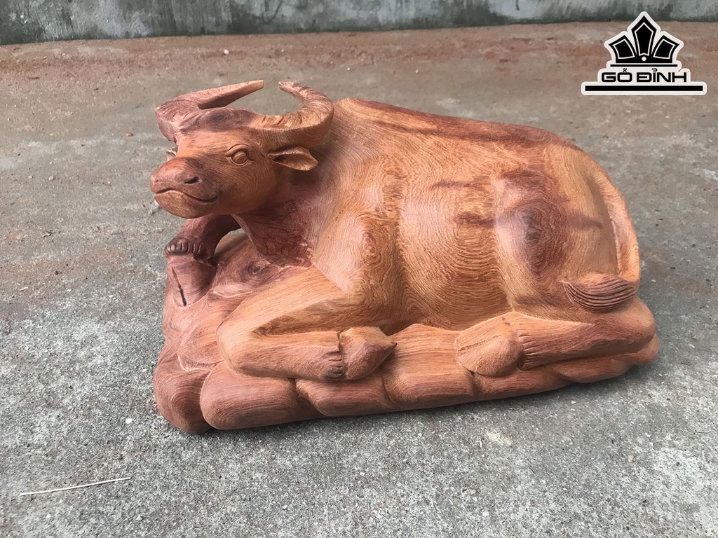 Tượng Trâu Gỗ Hương Cao 16 Ngang 31 Sâu 18 (cm)