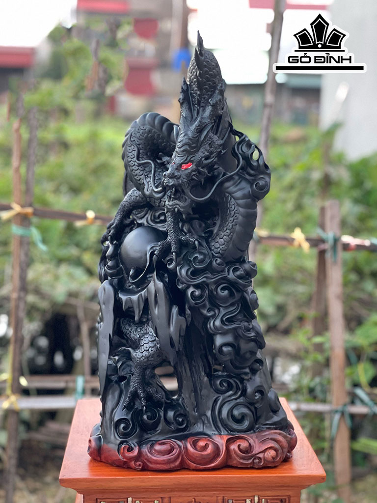 Tượng Nhất Long Gỗ Mun Sừng Cao 65 Ngang 33 Sâu 18 (cm)