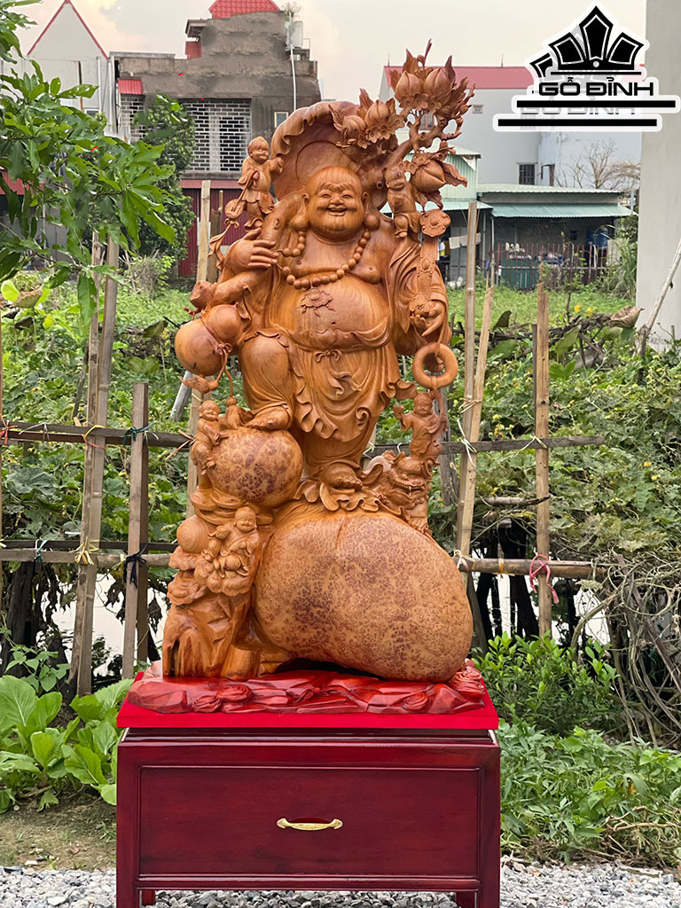 Tượng Phật Di Lặc Gỗ Nu Hương Cao 136 Ngang 70 Sâu 35 (cm)