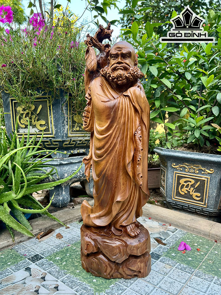 Tượng Đạt Ma Sư Tổ Gỗ Bách Xanh Cao 66 Ngang 19 Sâu 18 (cm)