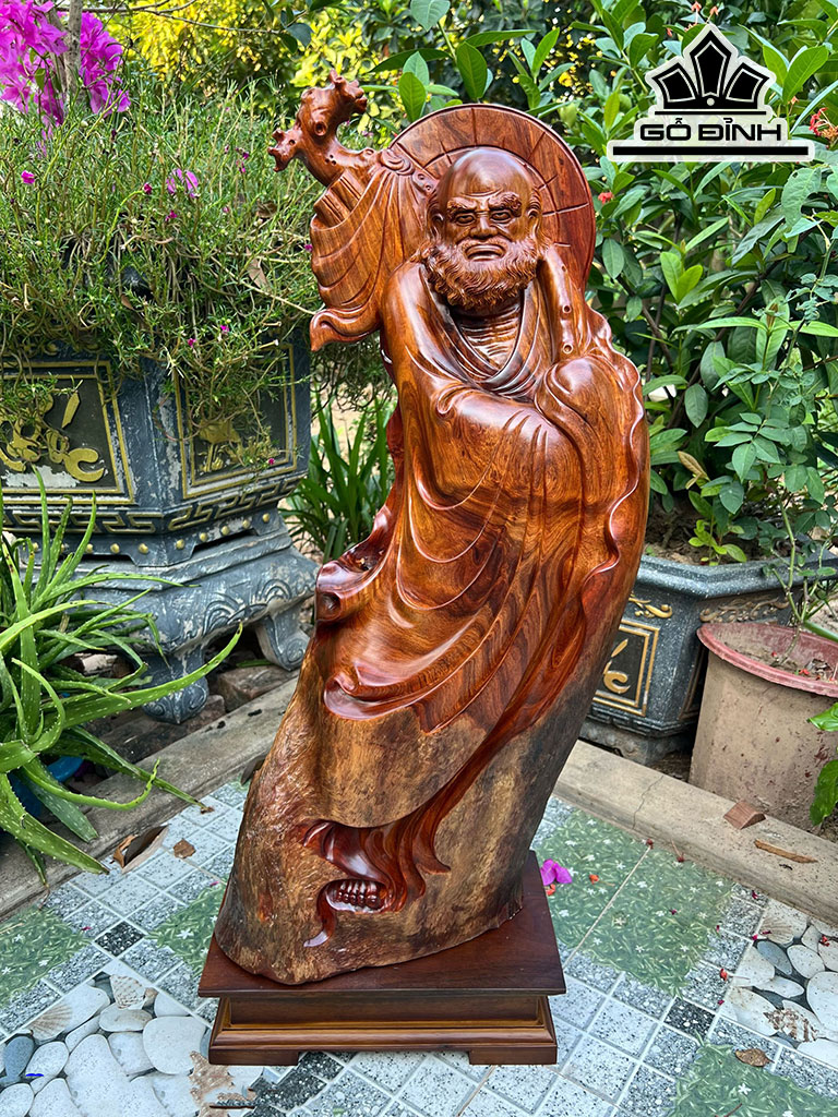 Tượng Đạt Ma Sư Tổ Gỗ Hương Cao 70 Ngang 28 Sâu 17 (cm)
