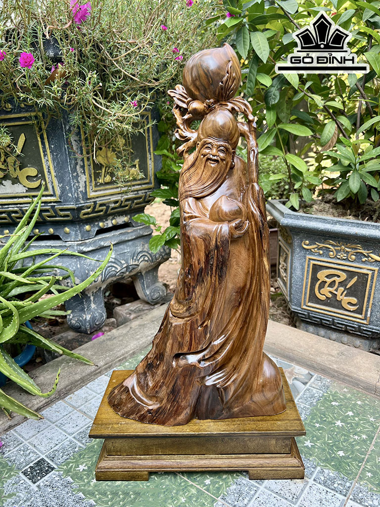 Tượng Ông Thọ Gỗ Bách Xanh Cao 51 Ngang 27 Sâu 13 (cm)