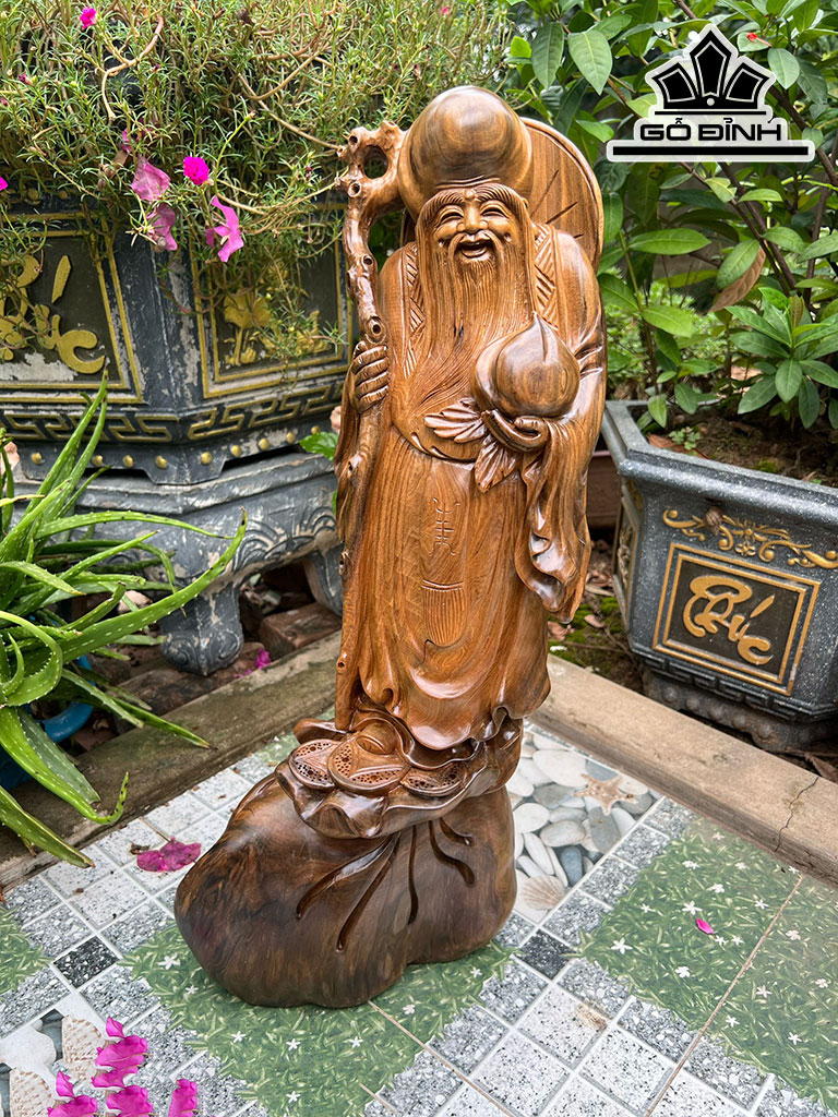 Tượng Ông Thọ Gỗ Bách Xanh Cao 59 Ngang 23 Sâu 14 (cm)