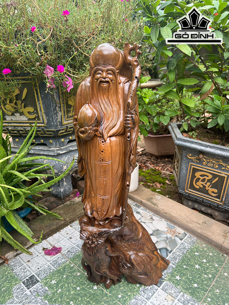 Tượng Ông Thọ Gỗ Bách Xanh Cao 60 Ngang 26 Sâu 15 (cm)