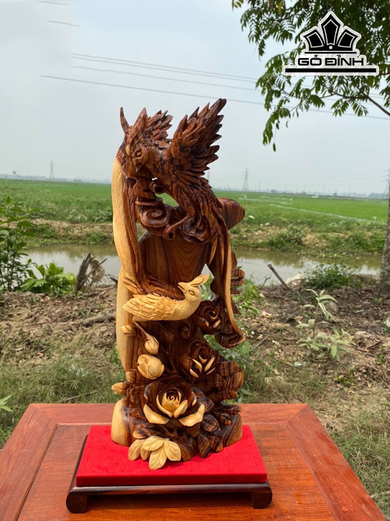 Tượng Chim Trĩ Uyên Ương Gỗ Cẩm Cao 57 Ngang 22 Sâu 11 (cm)