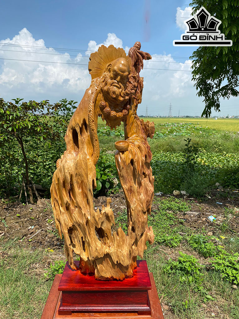 Tượng Đạt Ma Sư Tổ Gỗ Dổi Cao 133 Ngang 55 Sâu 30 (cm)