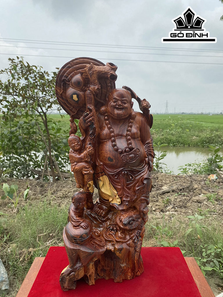 Tượng Phật Di Lặc Gỗ Cẩm Cao 58 Ngang 25 Sâu 17 (cm)