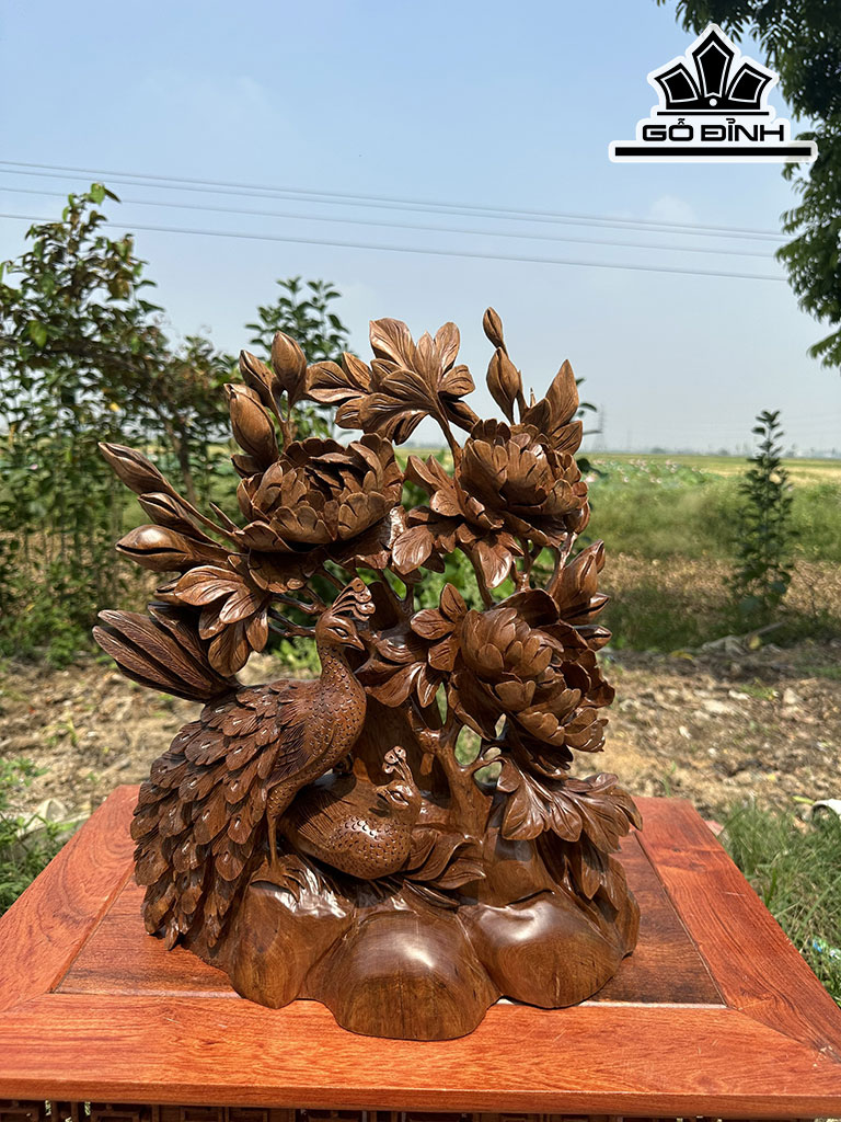 Tượng Phu Thê Viên Mãn Gỗ Bách Xanh Cao 44 Ngang 36 Sâu 12 (cm)