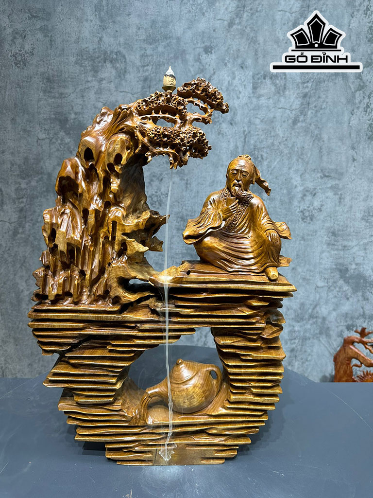 Tượng Thần Trà Gỗ Dổi Cao 61 Ngang 42 Sâu 9 (cm)