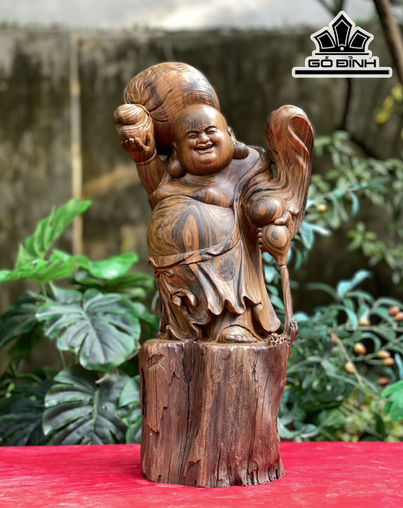 Tượng Phật Di Lặc Gỗ Bách Xanh Cao 55 Ngang 25 Sâu 22 (cm)