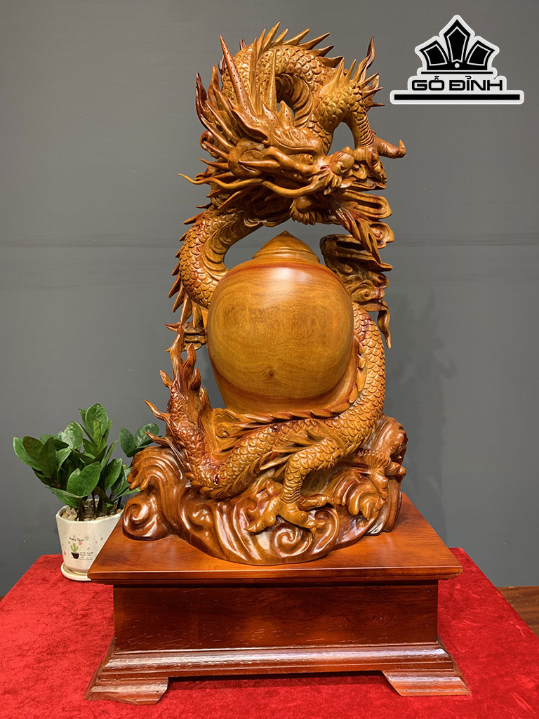 Tượng Nhất Long Quấn Chum Gỗ Hương Cao 76 Ngang 42 Sâu 26 (cm)