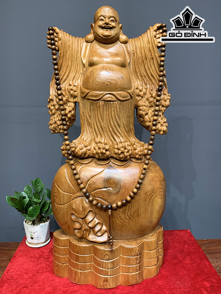 Tượng Phật Di Lặc Nghênh Hỷ Gỗ Ngọc Am Cao 86 Ngang 40 Sâu 18 (cm)
