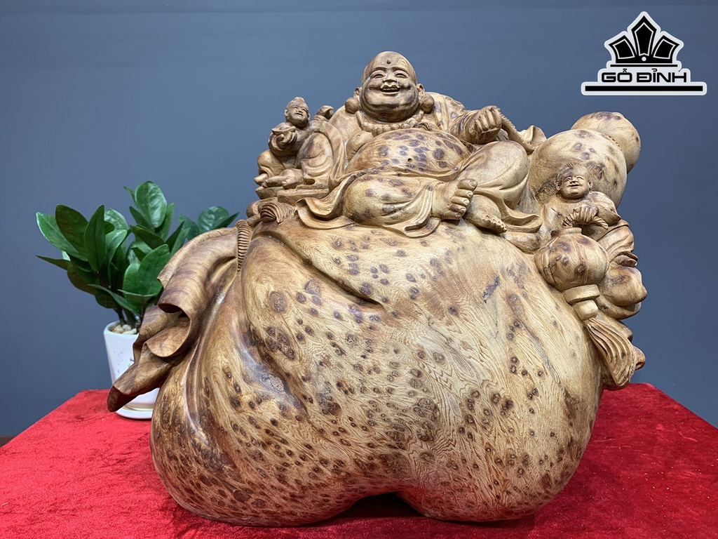 Tượng Phật Di Lặc Nhị Phúc Gỗ Nu Ngọc Am Cao 36 Ngang 50 Sâu 28 (cm)