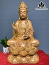 Tượng Quán Thế Âm Bồ Tát Ngự Đài Sen Gỗ Ngọc Am Cao 76 Ngang 41 Sâu 30 (cm)
