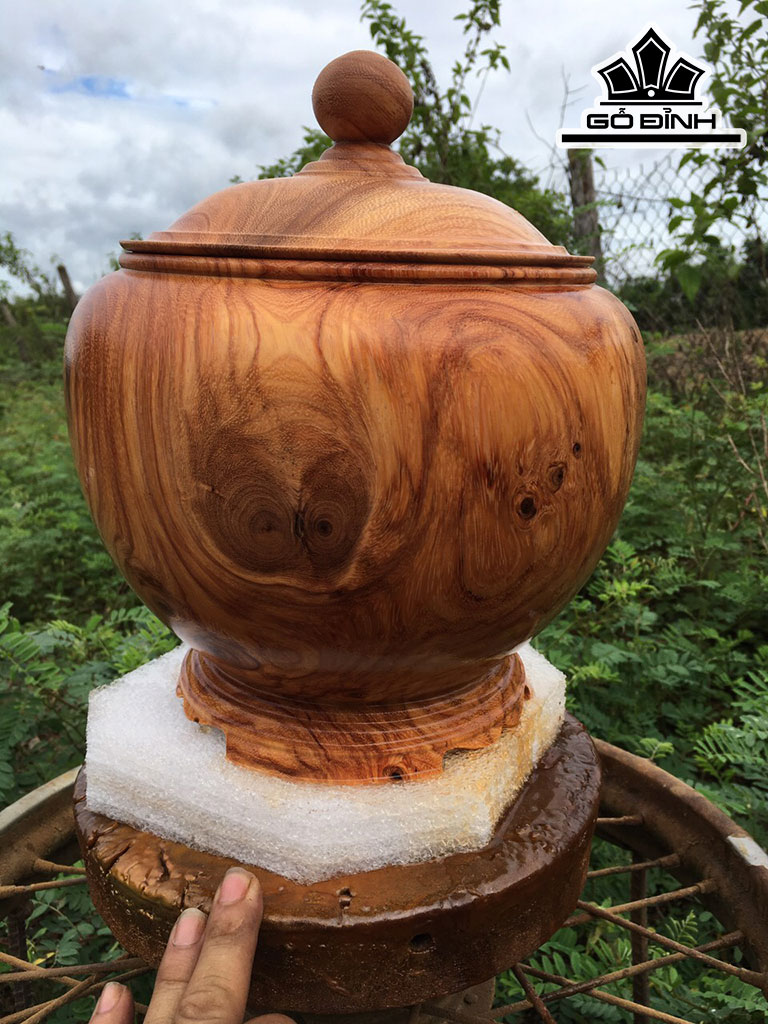 Bình Ủ Trà Gỗ Gõ Đỏ (Cà te) Cao 28 Đường Kính 25 (cm)