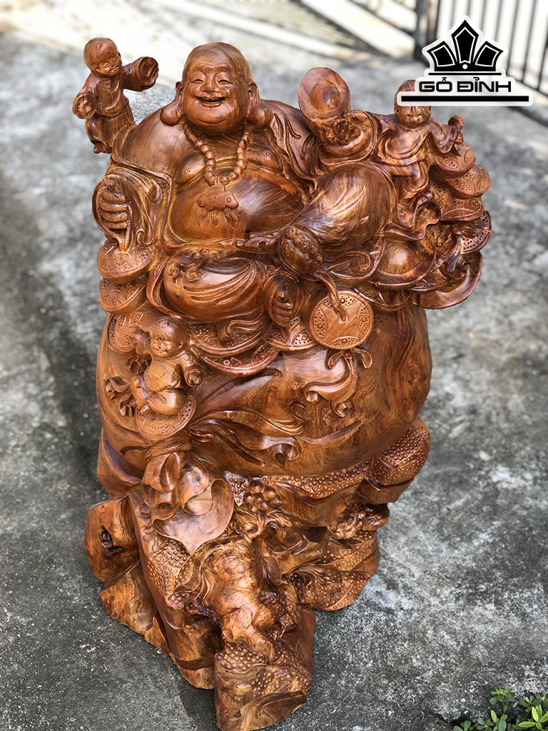 Tượng Phật Di Lặc Tam Phúc Gỗ Hương Cao 72 Ngang 50 Sâu 43 (cm)