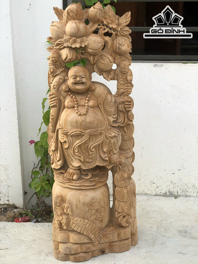 Tượng Phật Di Lặc Tam Phúc Gỗ Ngọc Am Cao 99 Ngang 50 Sâu 25 (cm)