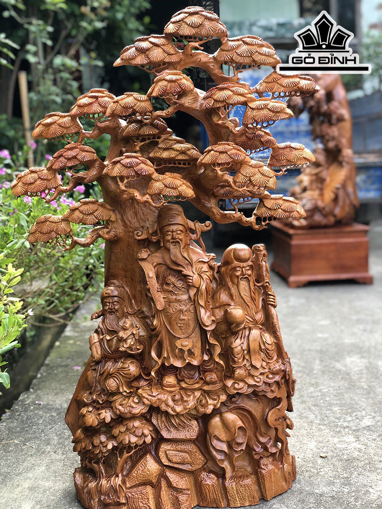 Tượng Phúc Lộc Thọ (Tam Đa) Gỗ Hương Cao 97 Ngang 60 Sâu 33 (cm)