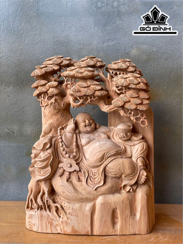 Tượng Phật Di Lặc Ngồi Tùng Gỗ Ngọc Am Cao 50 Ngang 36 Sâu 20 (cm)