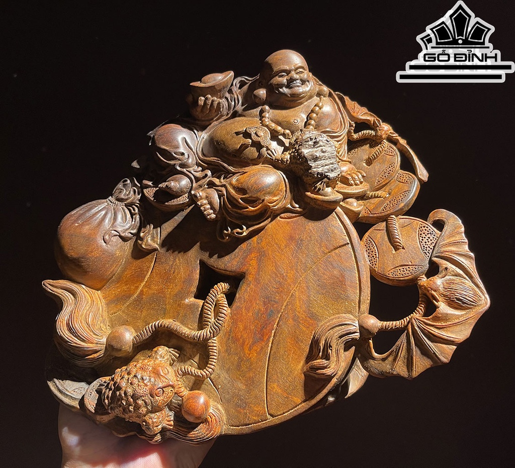 Tượng Di Lặc Ngồi Kim Tiền Gỗ Nu Hương Cao 19 Ngang 25 Sâu 13 (cm)