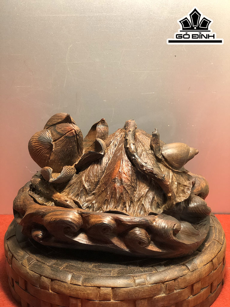 Lư Xông Trầm Sen Thu Gỗ Trắc Cao 13 Ngang 17 Sâu 11 (cm)