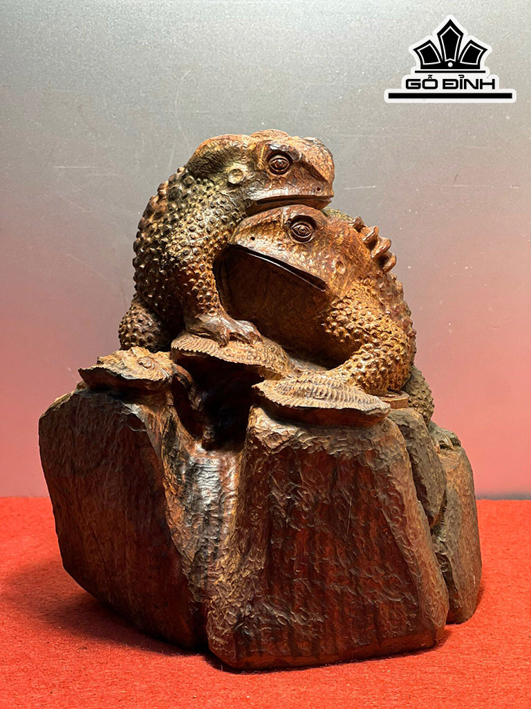 Tượng Cóc Phu Thê Gỗ Trắc Cao 19 Ngang 15 Sâu 14 (cm)