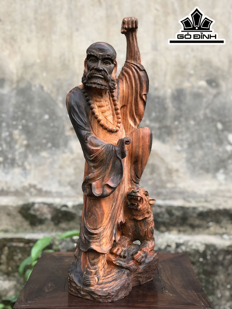 Tượng Đạt Ma Phục Hổ Gỗ Trắc Cao 43 Ngang 14 Sâu 13 (cm)