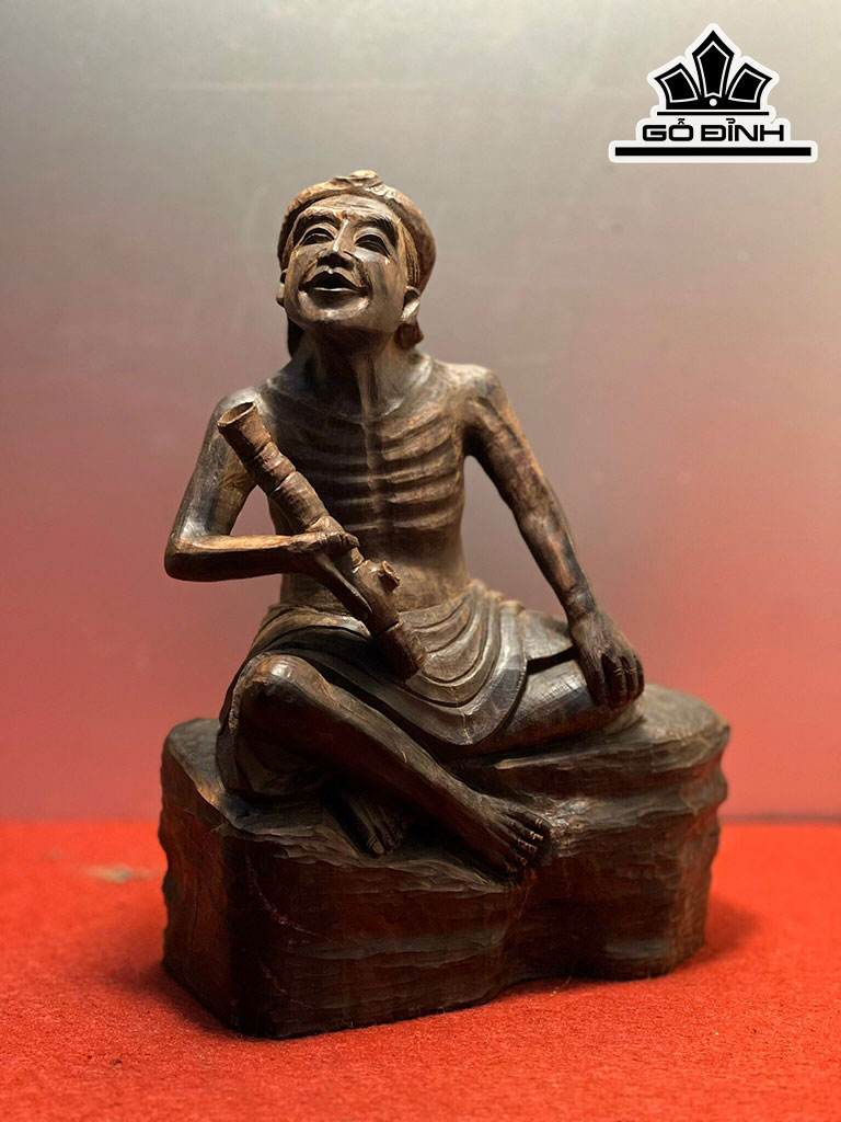 Tượng Lão Nông Bắn Thuốc Lào Gỗ Trắc Cao 21 Ngang 14 Sâu 8 (cm)