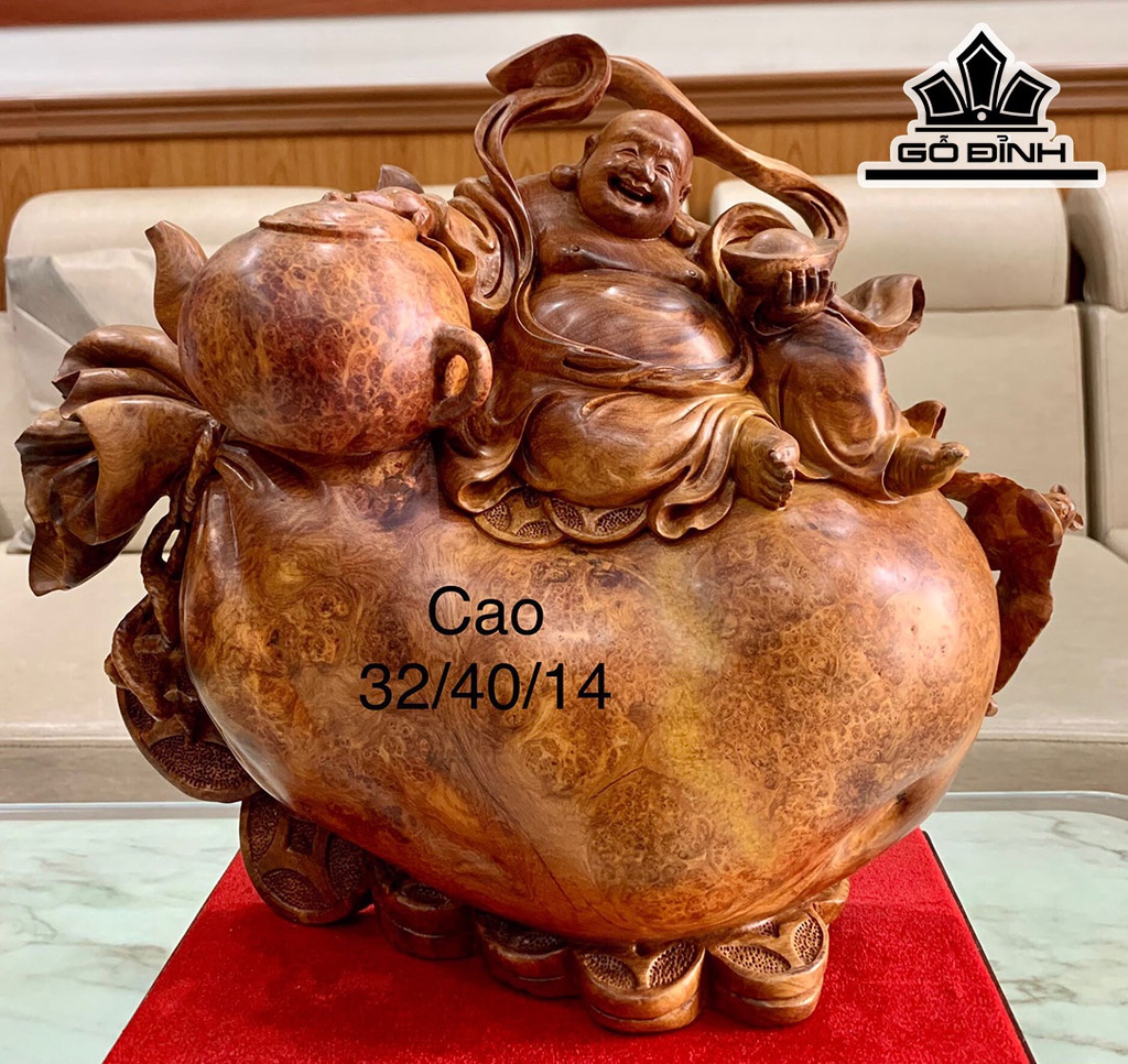 Tượng Phật Di Lặc Gỗ Nu Hương Cao 32 Ngang 40 Sâu 14 (cm)