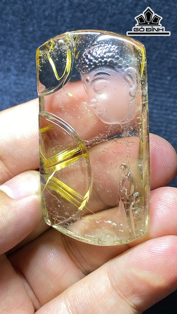 Mặt Dây Chuyền Phật  Đá Thạch Anh Tóc Vàng Cao 56,8 Ngang 30,8 Sâu 11,8 (mm) 38,6gr