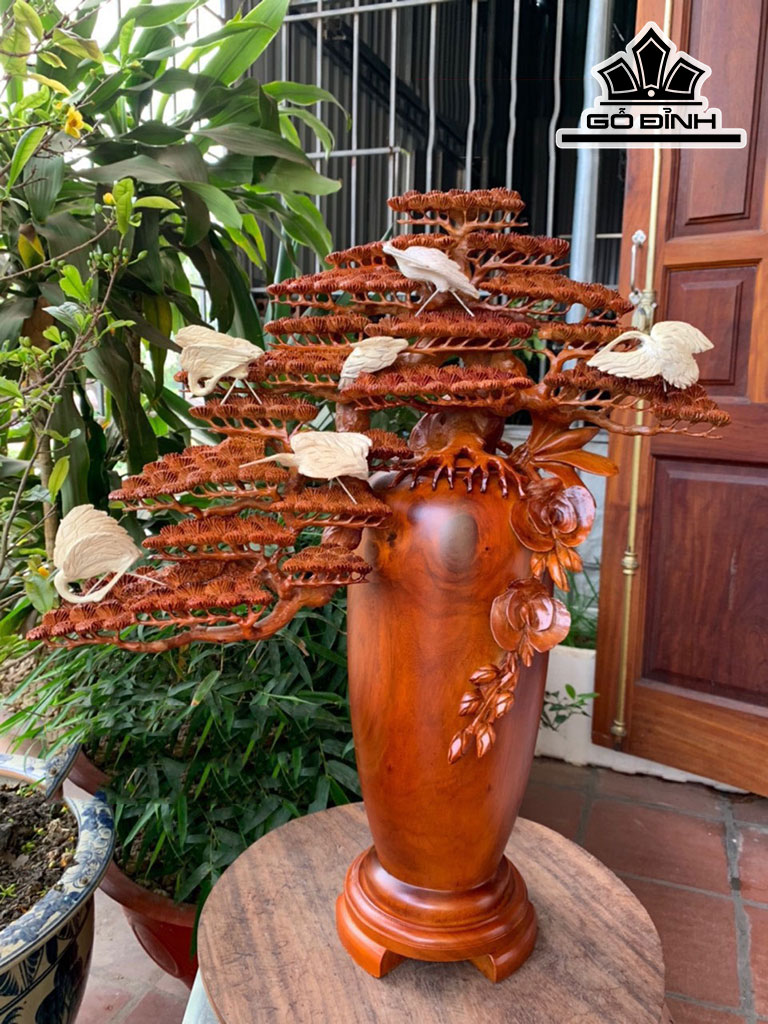 Bình Tùng Gỗ Hương Lục Hạc Cao 62 Ngang 48 Sâu 19 (cm)