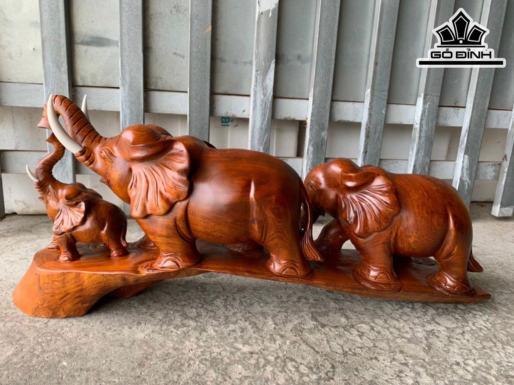 Gia Đình Voi Gỗ Hương Cao 32 Ngang 76 Sâu 17 (cm)