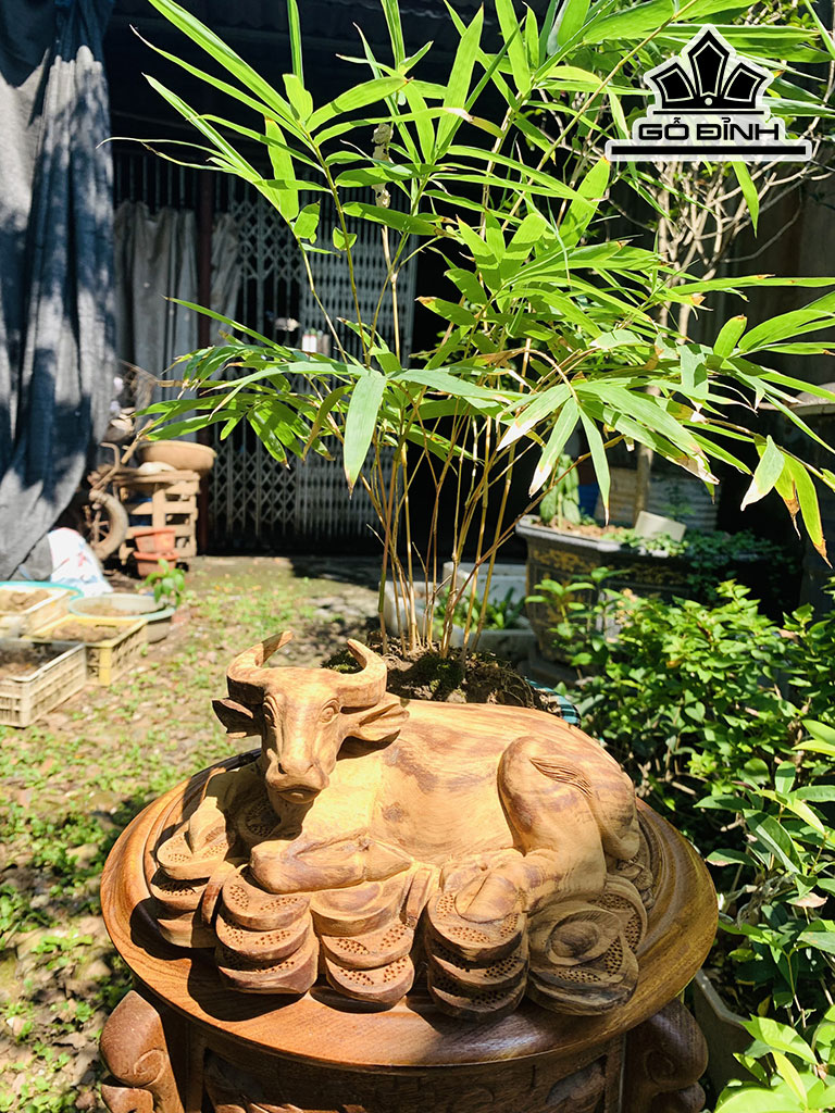 Tượng Trâu Gỗ Ngọc Am Cao 13 Ngang 22 Sâu 14 (cm)