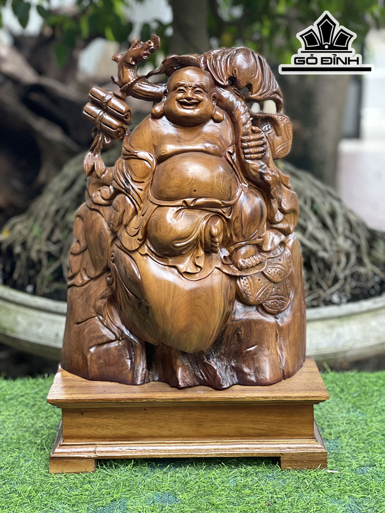 Tượng Phật Di Lặc Gỗ Bách Xanh Cao 55 Ngang 34 Sâu 15 (cm)