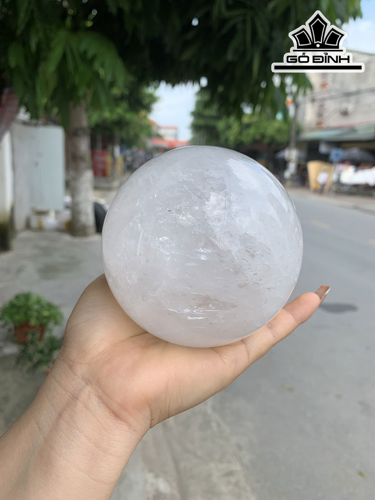 Bi Cầu Đá Thạch Anh Trắng Đường Kính Hạt 9.3(cm) 1,2kg