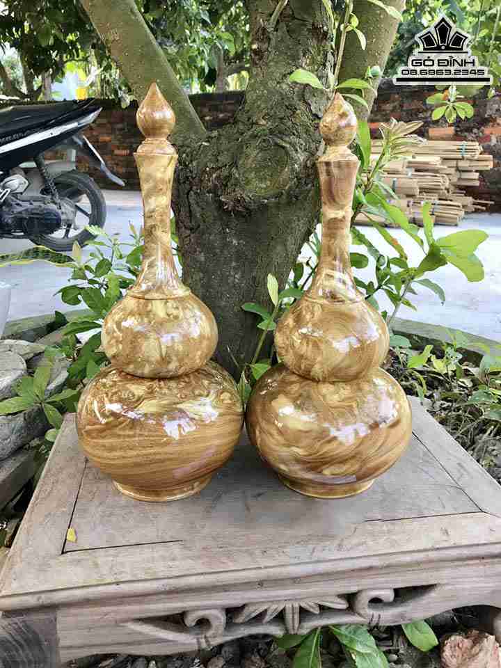Cặp Hồ Lô Gỗ Nu Nghiến  Cao 39 Đường Kính 17 (cm)