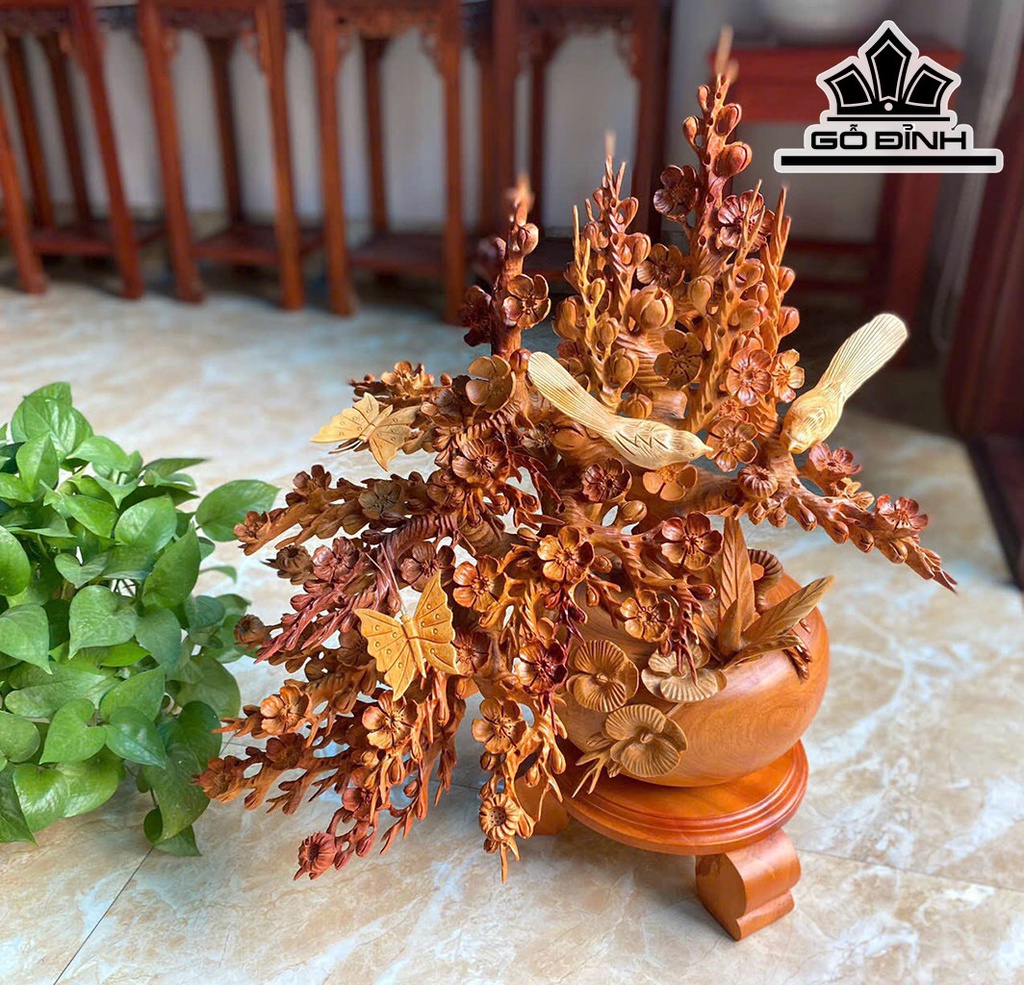 Bình Hoa Mai Gỗ Hương Cao 63 Ngang 50 Sâu 35 (cm)