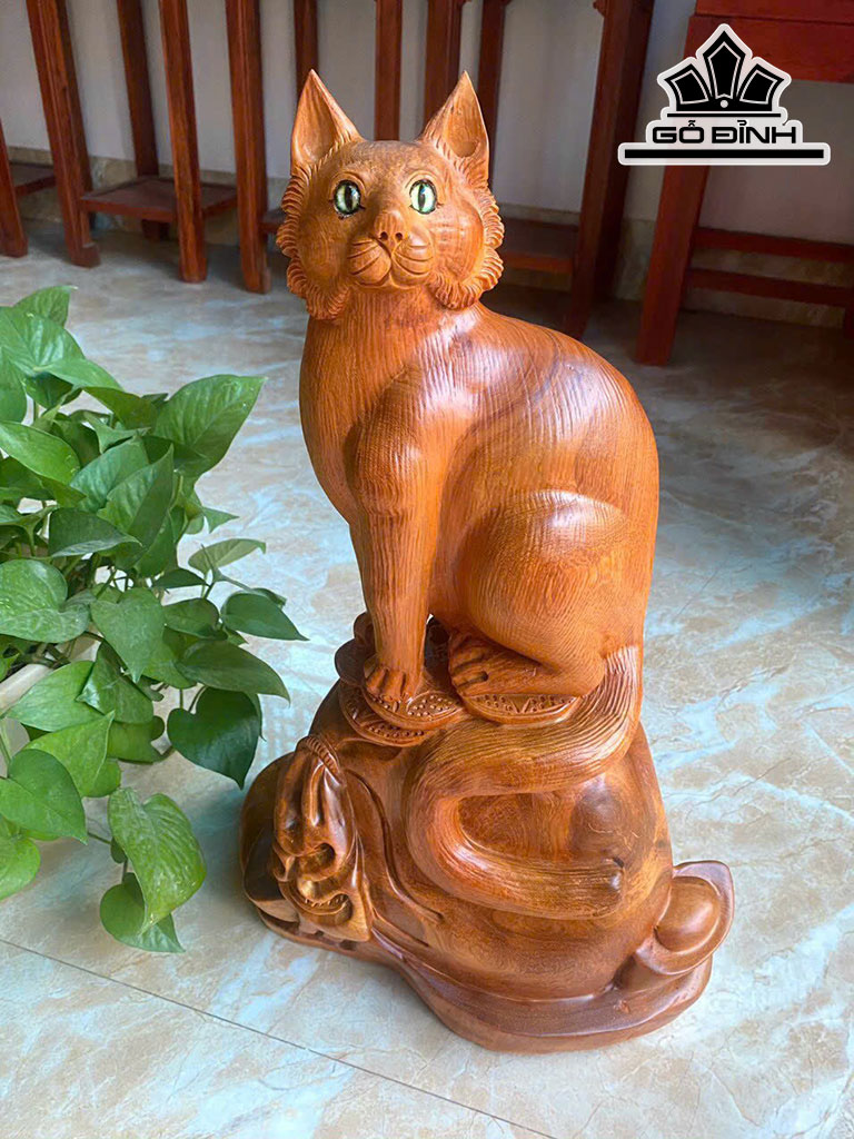 Tượng Mèo Gỗ Hương Cao 50 Ngang 32 Sâu 20 (cm)
