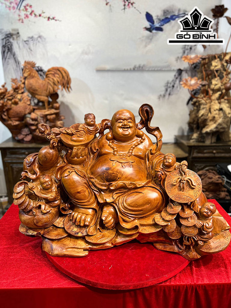 Tượng Phật Di Lặc Ngũ Phúc Gỗ Hương Cao 58 Ngang 86 Sâu 52 (cm)