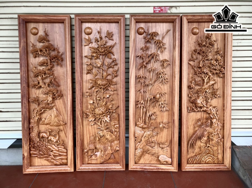 Tranh 4 Mùa Sung Túc Gỗ Hương Cao 117 Ngang 37 Sâu 5 (cm)
