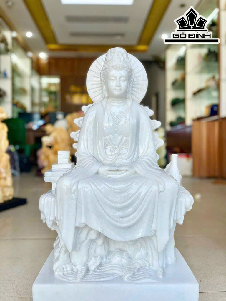 Tượng Mẹ Quan Âm Đá Bạch Ngọc Cao 75 Ngang 39 (cm) 70kg